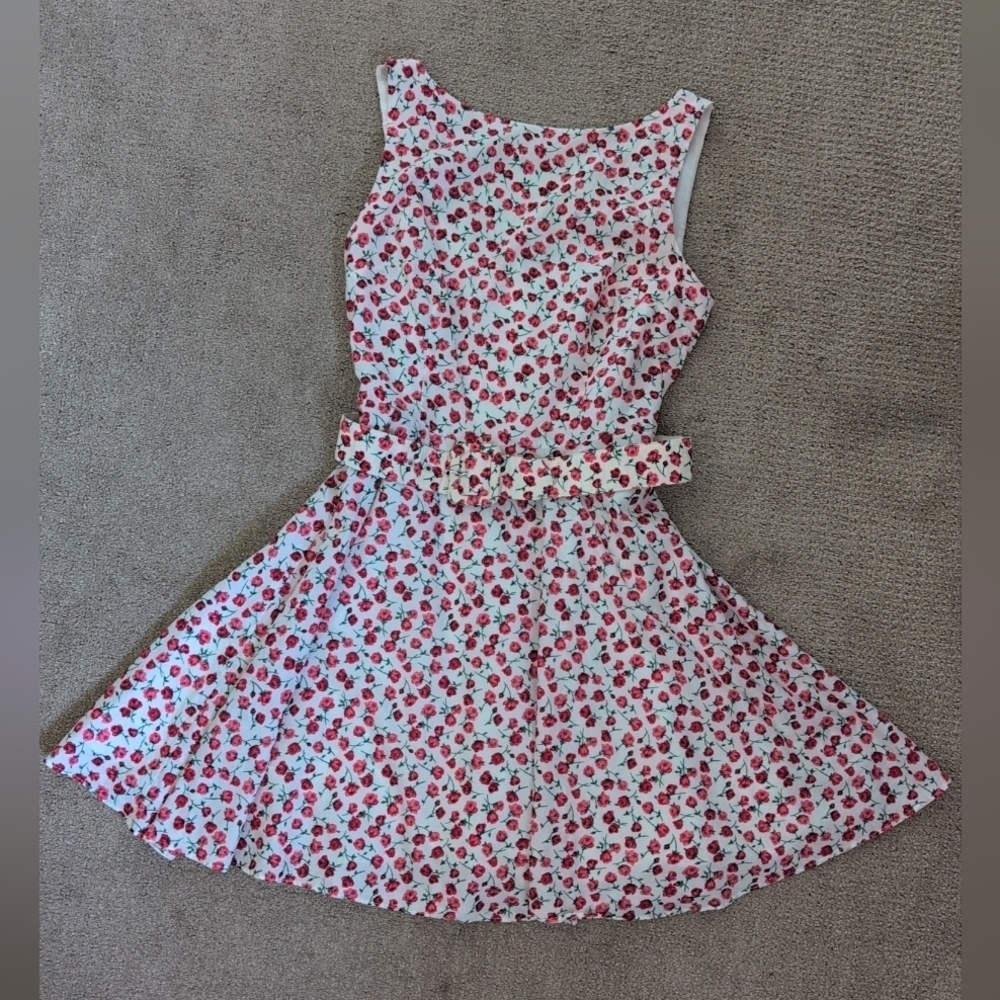 Moda Int'l Vintage Sleeveless Rose Patterned Belted A Line Dress - Picture 3 of 9